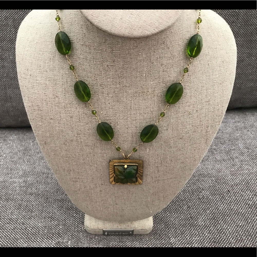 Green in Gold Inlay Stone Necklace